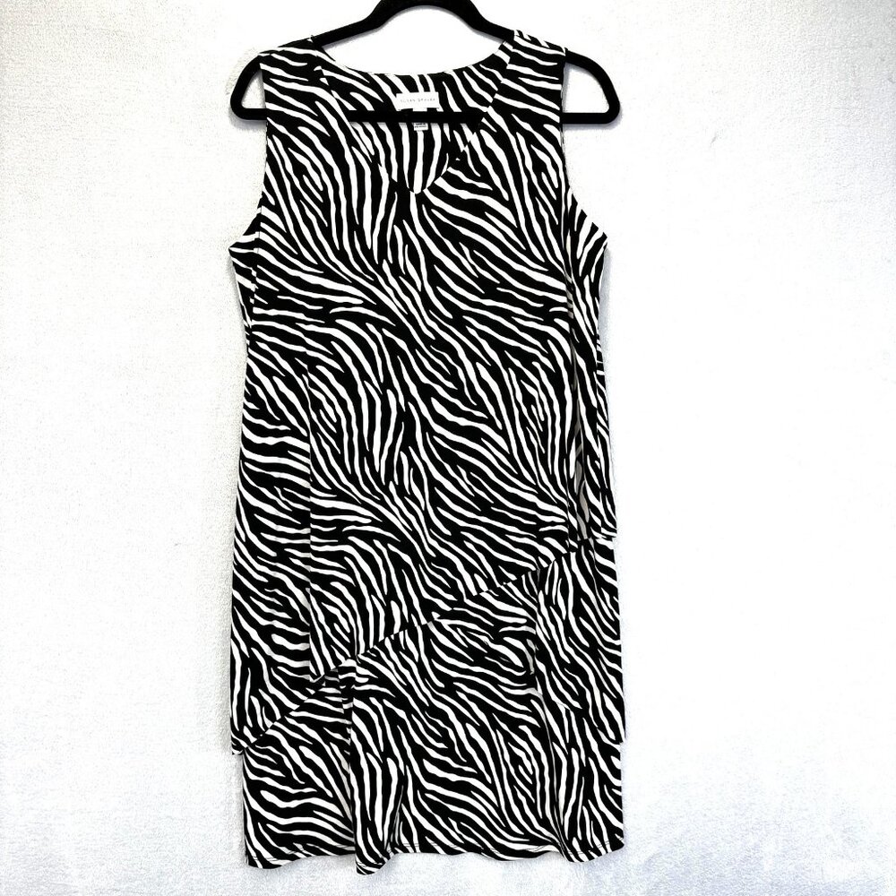 Susan Graver Tiered Slinky Dress Womens Medium Black White Zebra Sleeveless